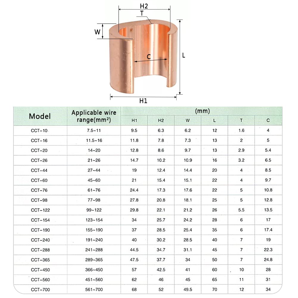Crimpare Terminali Non Isolato Forma Di C Rame Elettrico Filo Cavo Crimpare Terminale Connettore CCT-700mm² (1 Pcs)