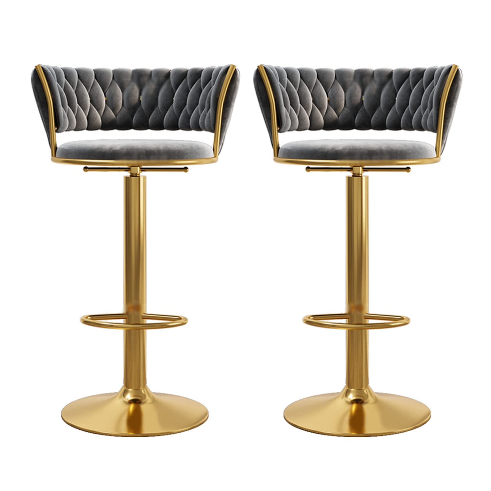 OUYOo Set of 2 Bar Stools Kitchen Chairs, Ergonomic 360 Degree Swivel Desk Chair, Metal Frame Barstools