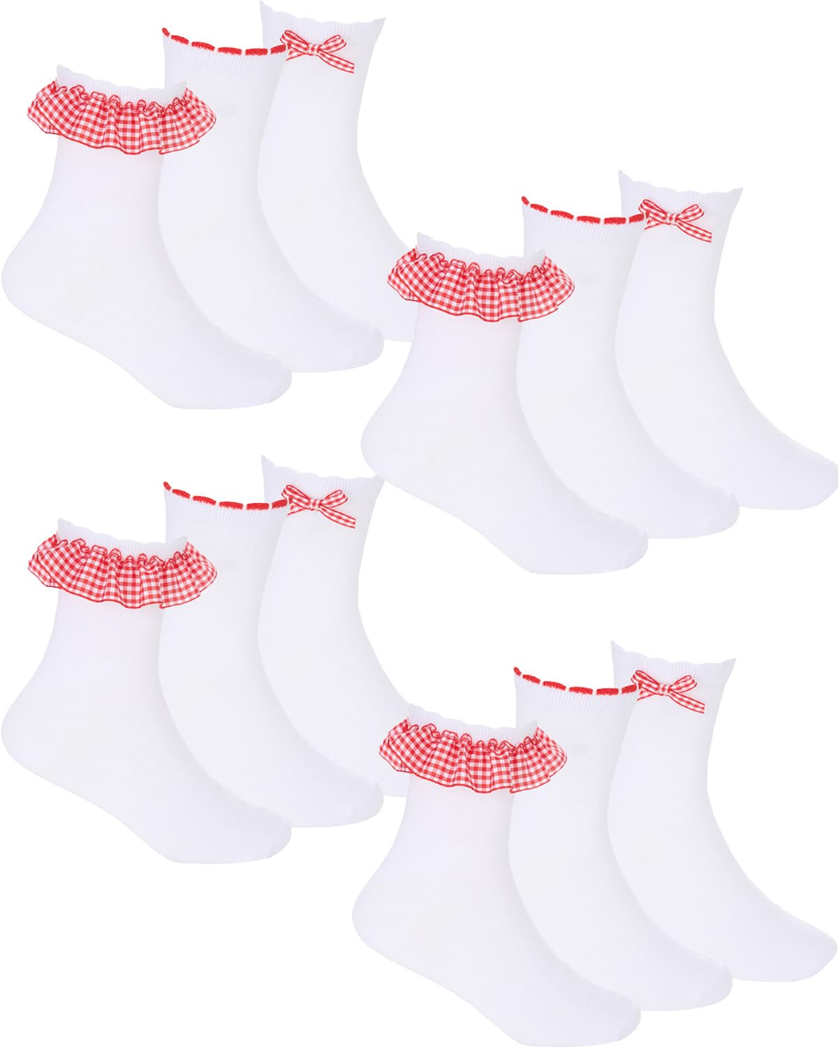 Slumber Hut 12 Pairs Kids Gingham Ribbon Socks 43B861 Red 12.5-3.5