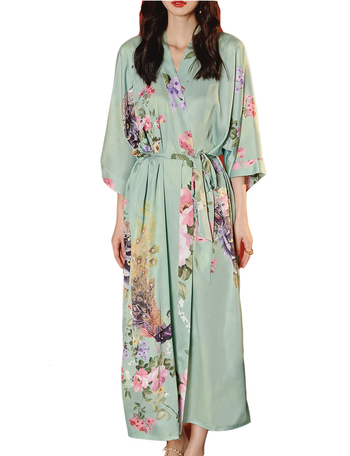 Vestaglia lunga da donna in raso kimono sciolto coprente stampa floreale biancheria da notte accappatoio accappatoio addio al nubilato