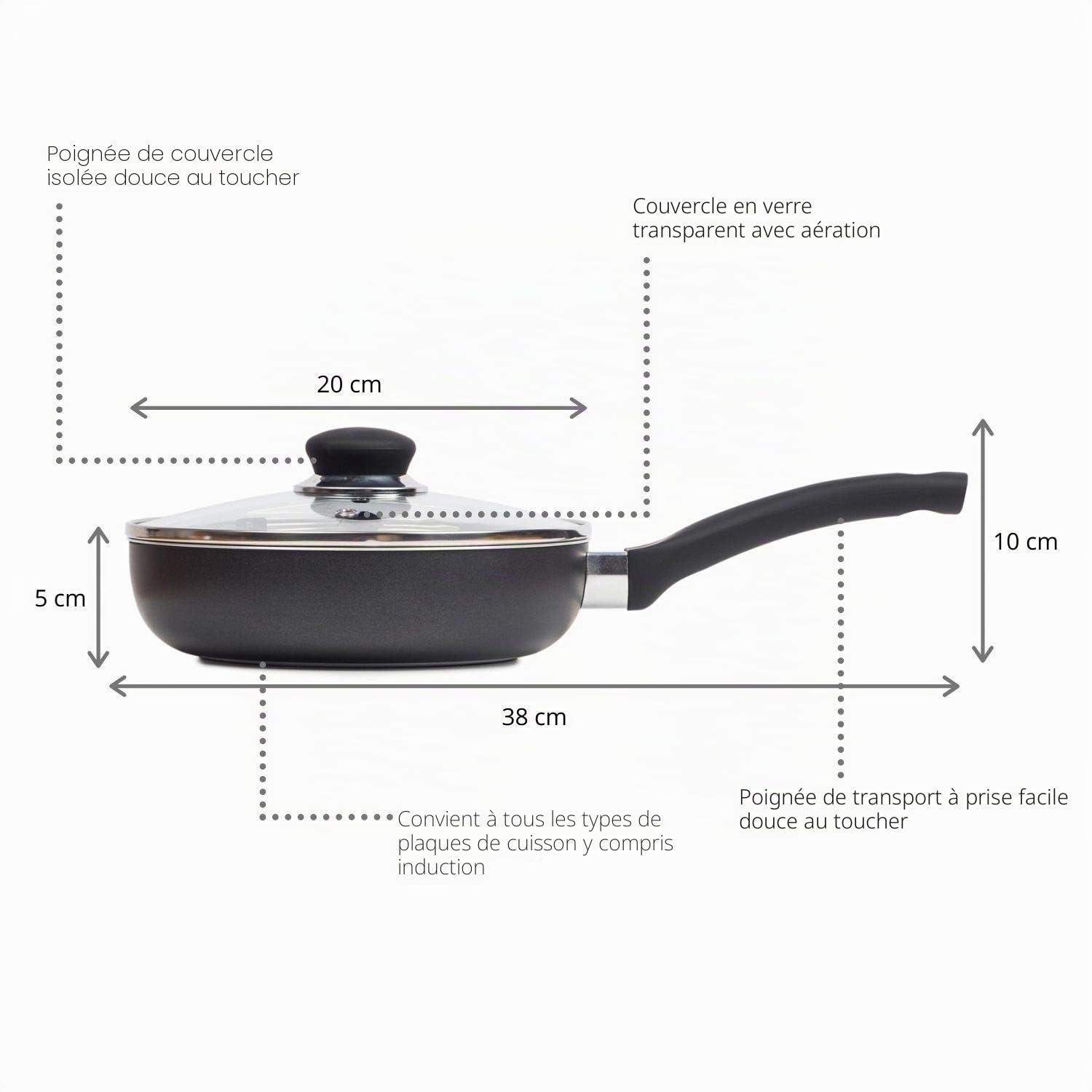 ChefMate Pocheuse à œuf – Pocheuse et poêle anti-adhésive en un – Convient pour cuisinières à induction – 20 cm – 4 coquetiers