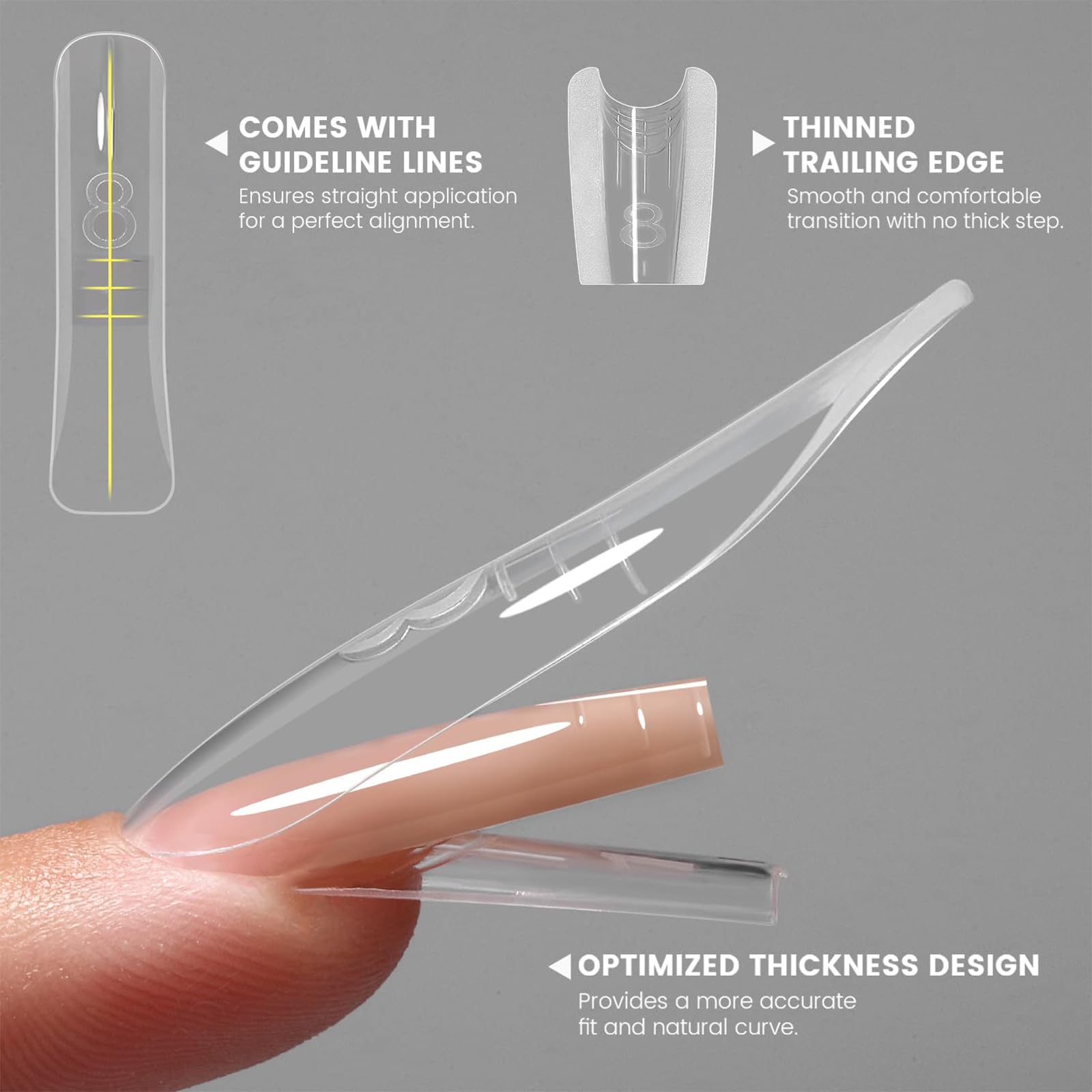 Set di 240 forme per unghie a doppio sistema, 120 fustelle superiori e 120 fustelle inferiori con 1 pennello per unghie, punte finte per extension per unghie finte a stiletto, per gel in