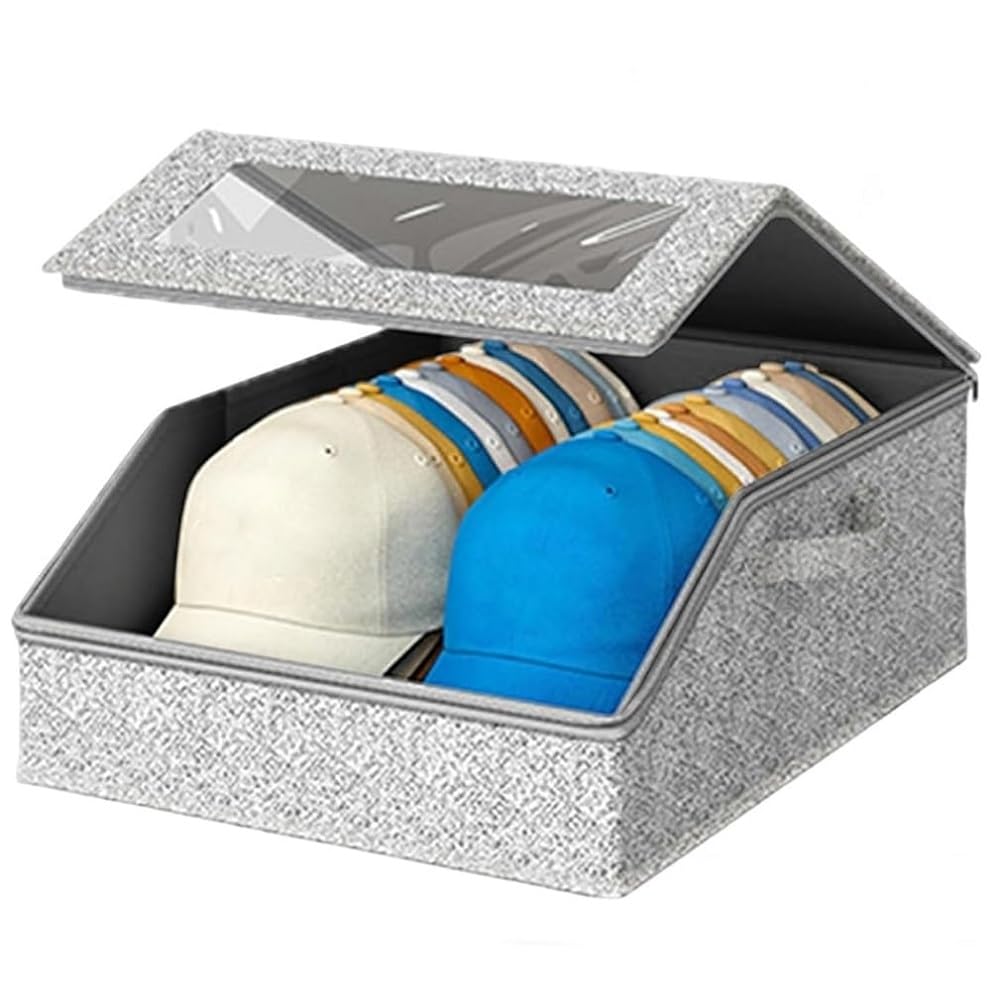 CTRLZS Clear Window Lid Sturdy Snapback Hat Organizer, Stackable Hat Storage Boxes for Baseball Caps, Holds Up to 24 Caps