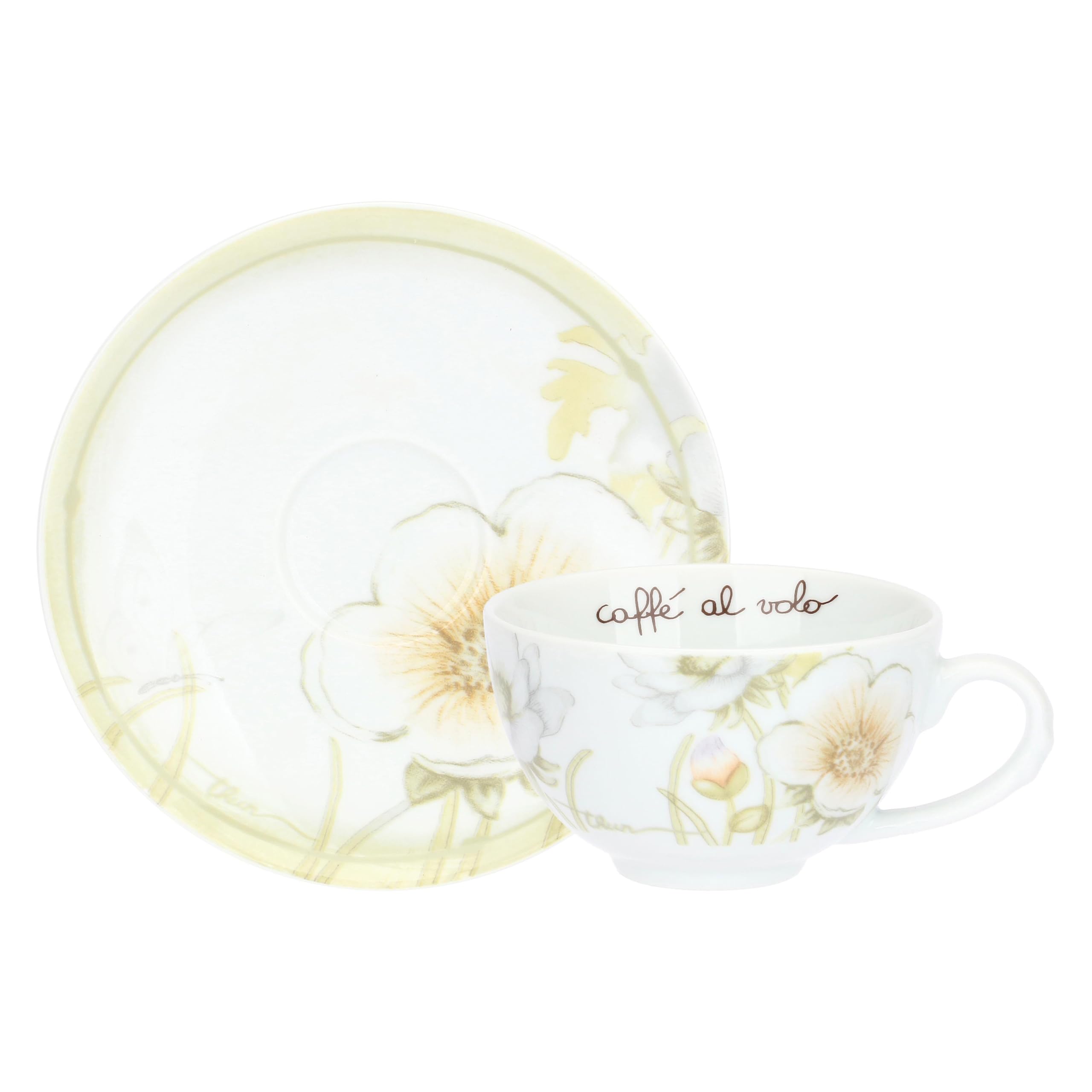 THUN - Set 2 tazze medie - porcellana - Collezione Bloom - h5,8 cm ⌀10 cm, manico 1,4 cm; piatto ⌀15,9 cm