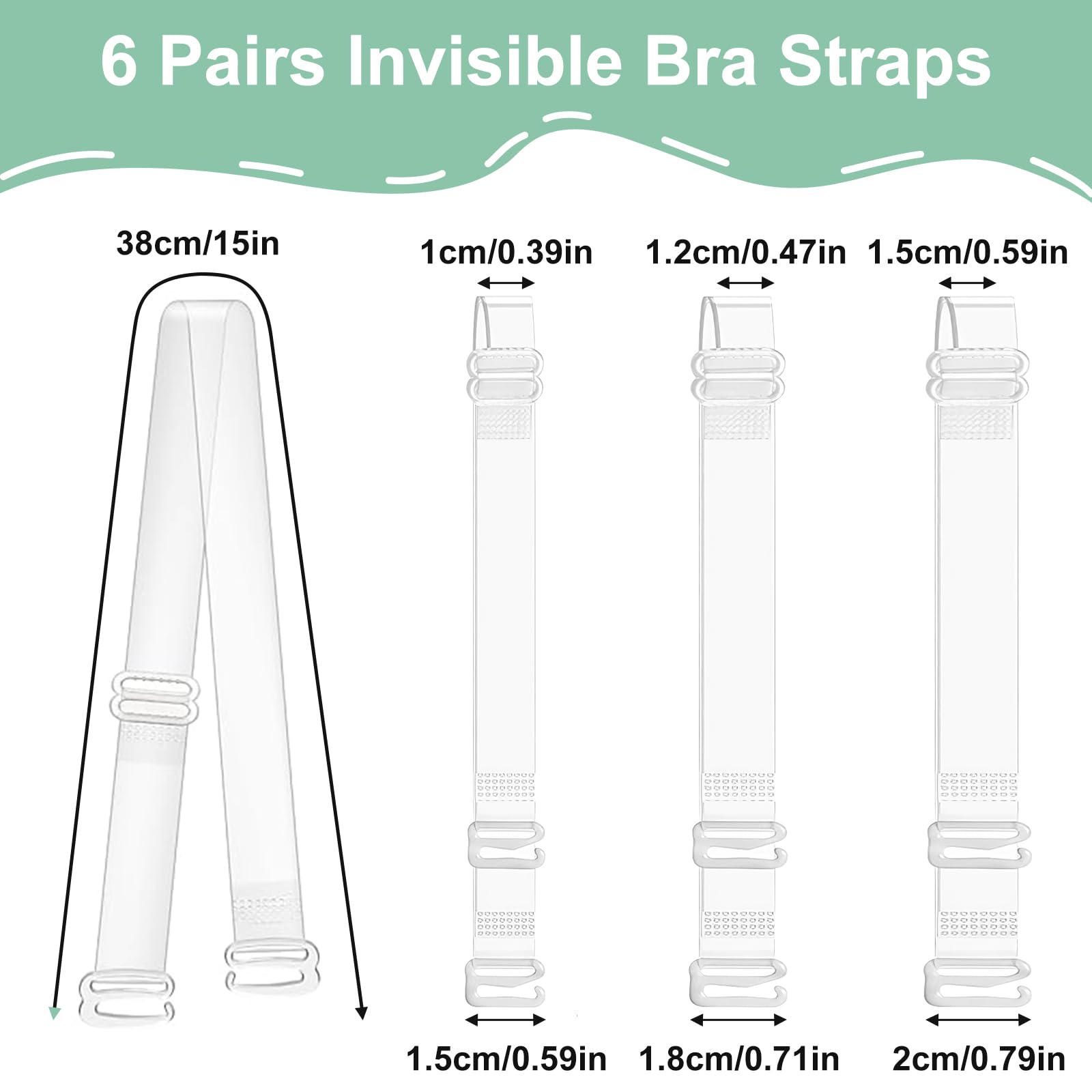 Weiche Transparente Ersatz BH Schultergurte, 6 Paar Unsichtbare Klare BH Träger, Unsichtbare rutschfeste Verstellbare BH Träger, 1cm/1.2cm/1.5cm Breite, BH mit Durchsichtigen Trägern für Frauen