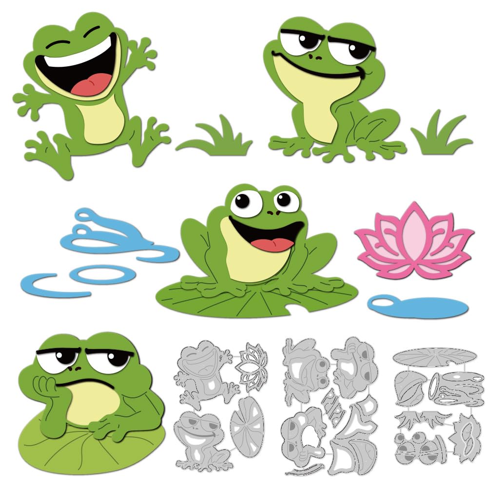 DELORIGIN Cute Frog Cutting Dies Card Making Die Stencil Carbon Steel Die Cuts Card Scrapbooking Embossing Template Dies for Greeting Cards Craft Paper Album Birthday Invitation Decor