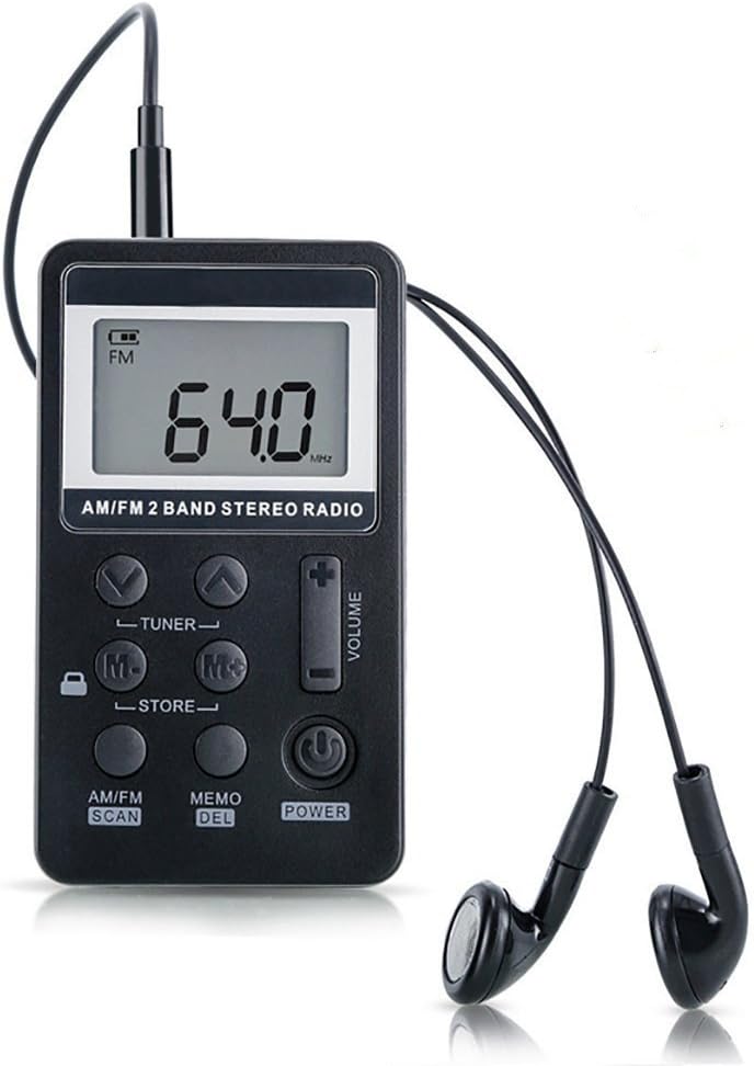 AM FM Radio,Mini Portable Pocket Radio Receiver with Earphone,Rechargeable Battery for Walk/Jogging/Gym/Camping (Black)