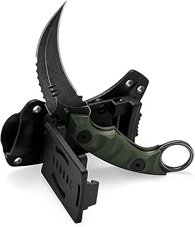 KIASLORE Karambit Knife Outdoor Survival Claw Knife Teeth Knife Double edged Knives Fixed Blade Camping Survival Knife Hunting Knives EDC Tools Tactical Knife With Sheath (Black and Green G10)