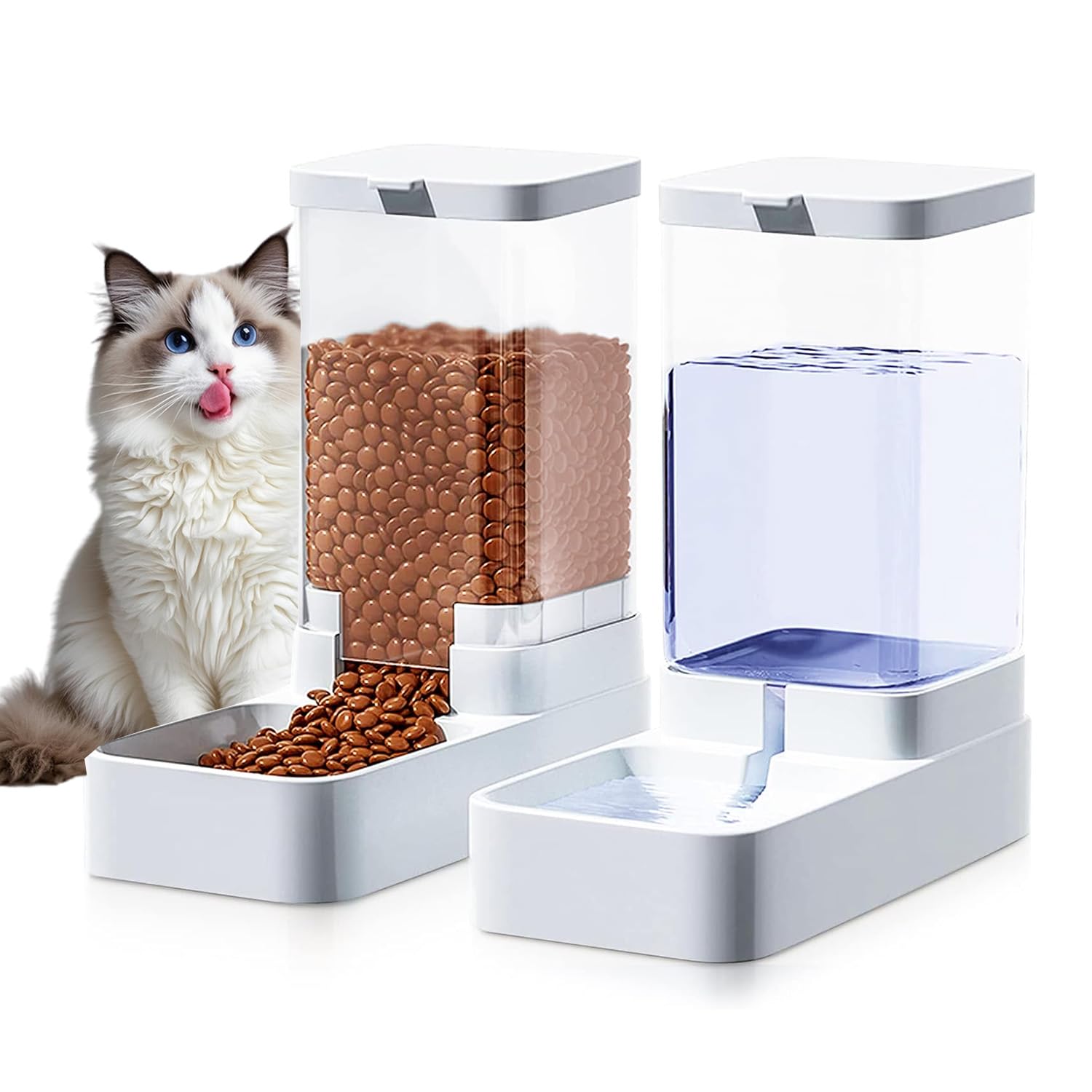 Alimentador Alimentos y Dispensador,2.1kg Alimentador y 3.8L Dispensador de Agua para Mascotas,Comedero Automático para Gatos,2 En 1Alimentador Alimentos,Polvo y Antidesl,Desmontable y Fácil Limpiar