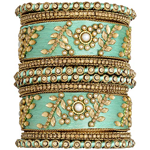Image of Peora Silk Thread Kundan & Stone Studded Chuda Bangles Set Gift for Women