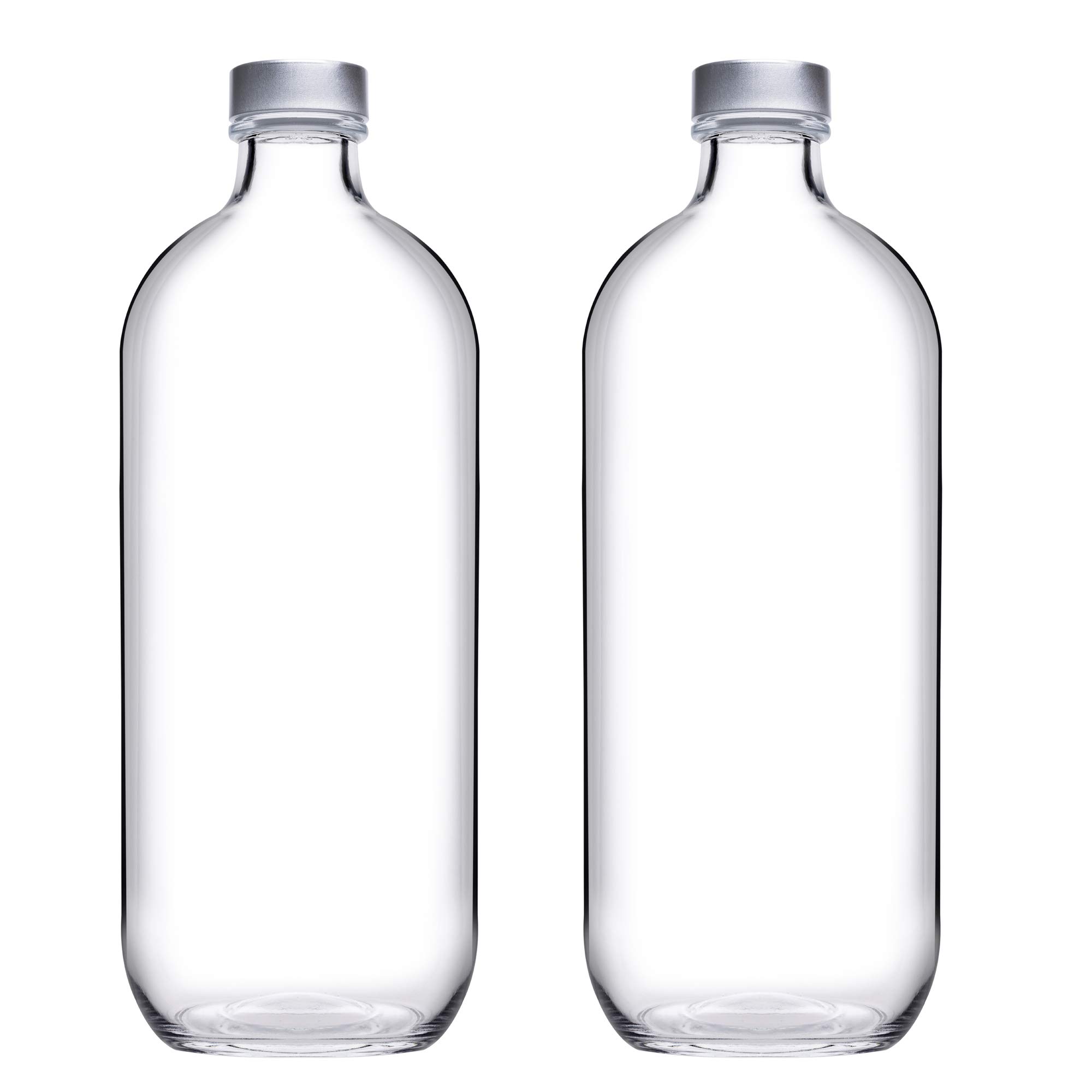 Reusable Glass Water Juice Drinking Bottle W/Silver Lid 1.1L/500ml Set (2X 1.1L)