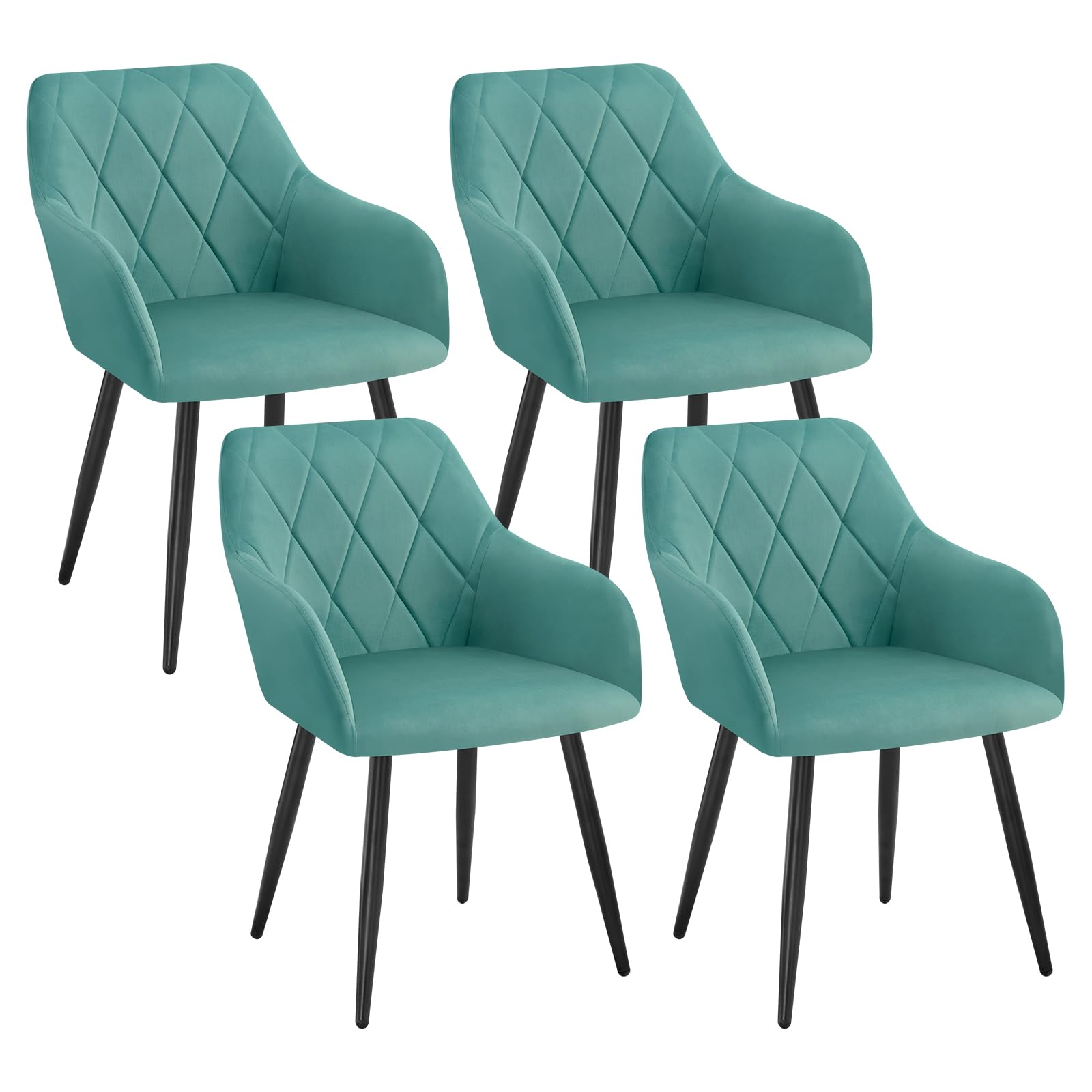 WOLTU 4er Set Esszimmerstühle mit Armlehne Rückenlehne, für Esszimmer Wohnzimmer Küche, Bequeme Küchenstühle gepolstert mit Samtbezug, Metallbeinen, Türkis