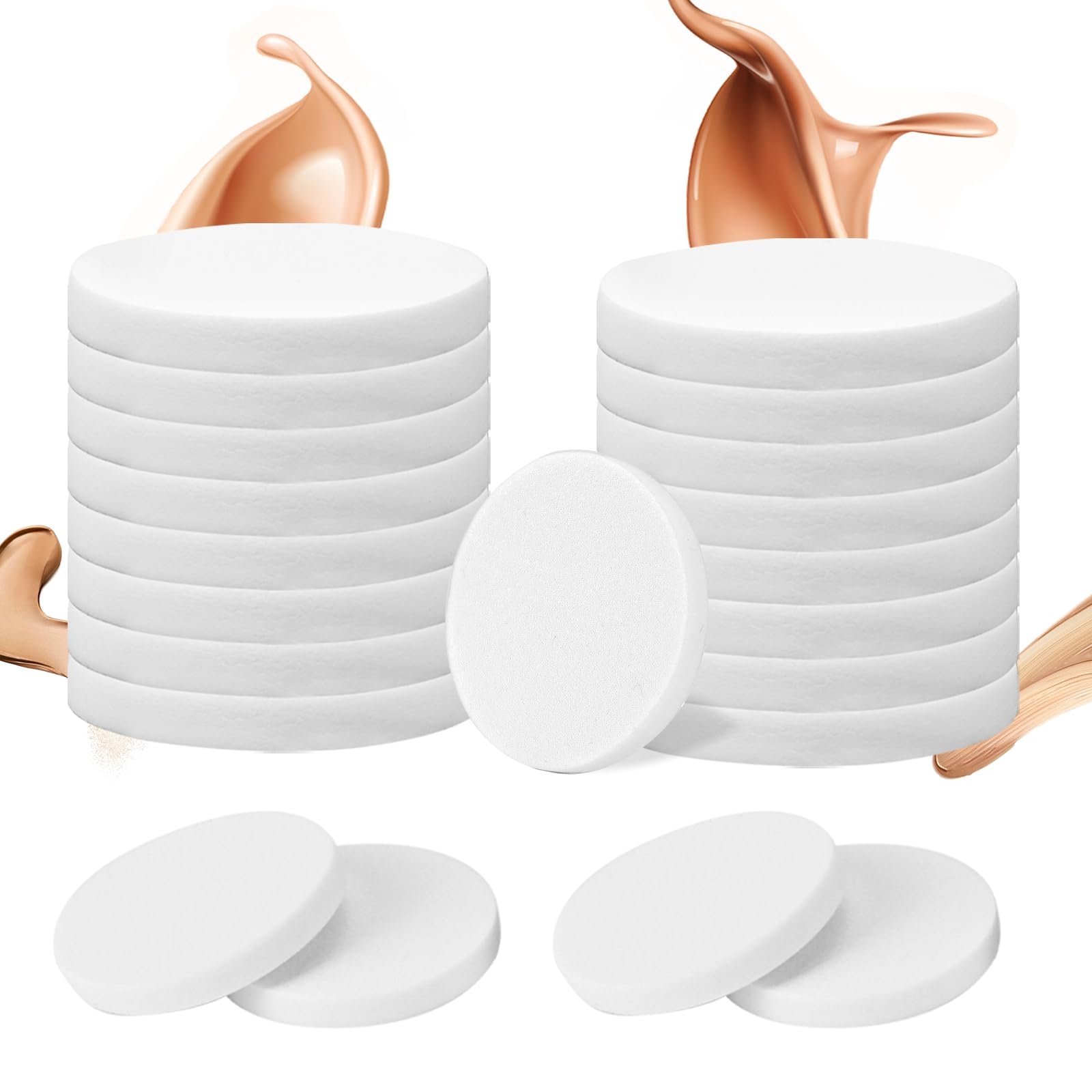 Sliverdew Esponja de borla de polvo, 20 piezas de esponja de maquillaje, esponja redonda, aplicadores de cosméticos, herramienta cosmética blanca para la limpieza de la cara, base líquida