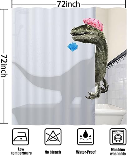 Miniatura 6 de Divertido juego de cortina de ducha de dinosaurio para baño, cortinas de bañera de animales de tela blanca divertida, accesorios únicos de Raptor,