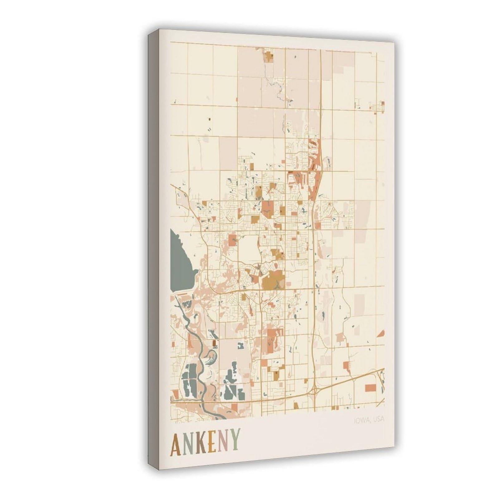 HEYANM Ankeny Map Poster Ankeny Print Poster Wall Art Iowa Travel Gift Boho Print Canvas Poster Bedroom Office Room Decor Gift Frame 20x30inch