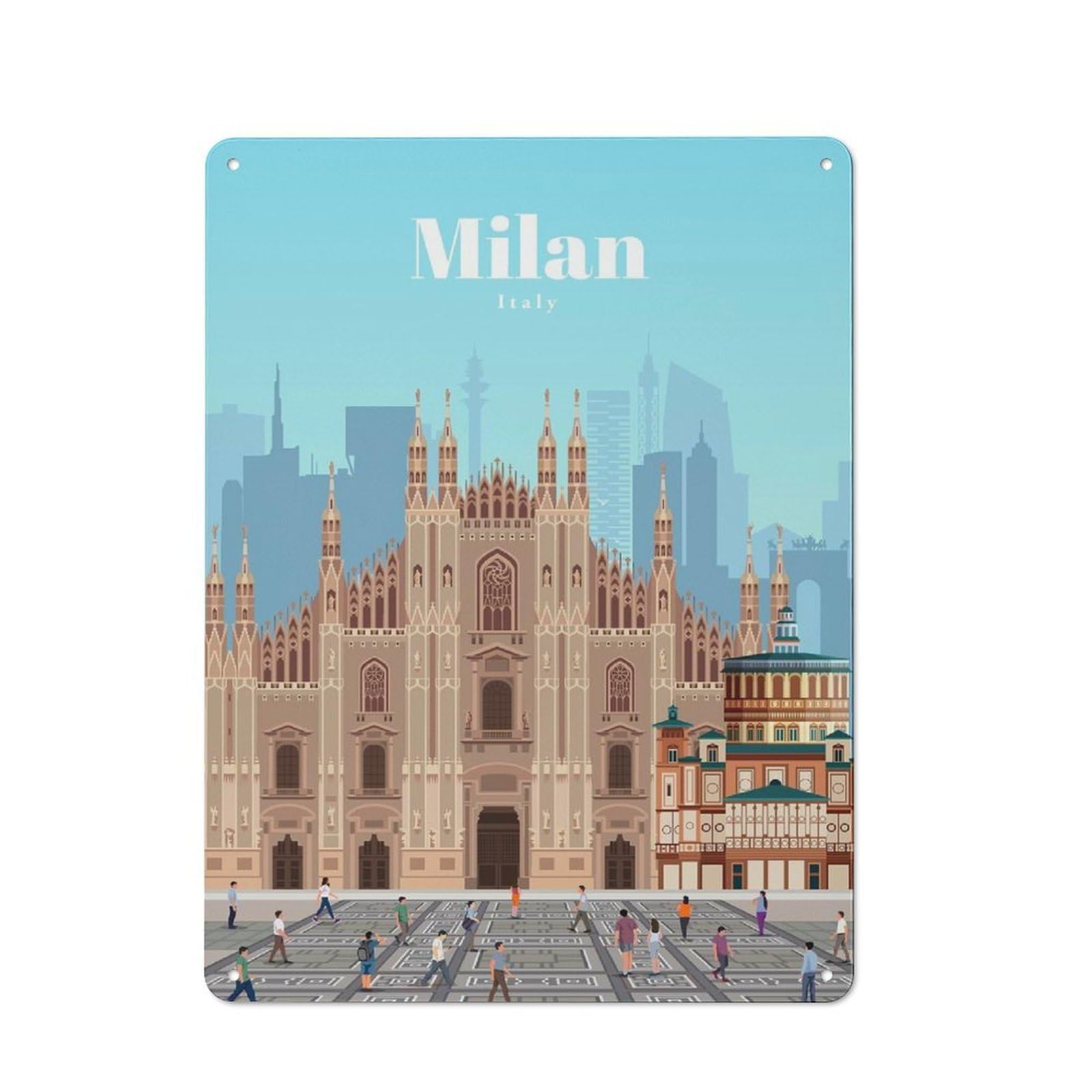 Junmoney Travel To Milan Rustic Metal Sign 40X30cm For Café Or Restaurant, Suited To Café Owners And Decorators