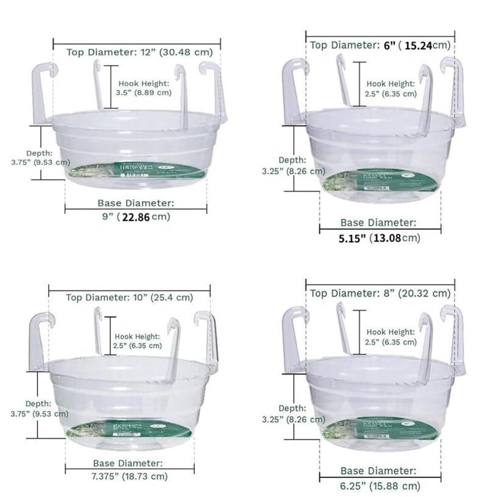 FUBESK 12 transparente Untersetzer für Kunststoff-Tropfschalen, Hängekörbe und Blumentöpfe, runde Pflanzen-Untersetzer mit Haken-Design, effizient für Wassersammlung, Innen- und Außenbereich