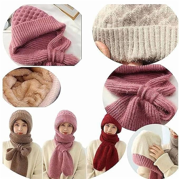 BANSHIK Women Balaclava Hood Scarf Hat Knitted Fleece Elastic Winter Integrated Ear Protection Windproof Cap Beanie Hat, Blue, Large (Pack-1 Multicolor) 1