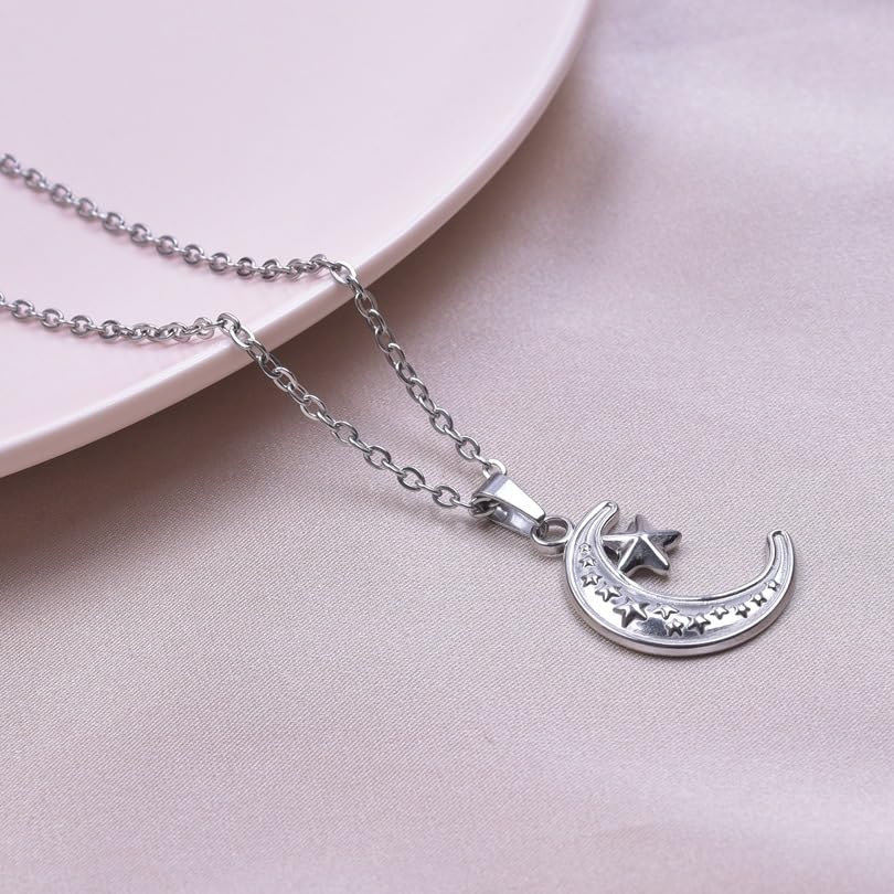 Jude Jewelers Stainless Steel Moon Crescent Star Style Wedding Statement Vacation Birthday Pendant Necklace3