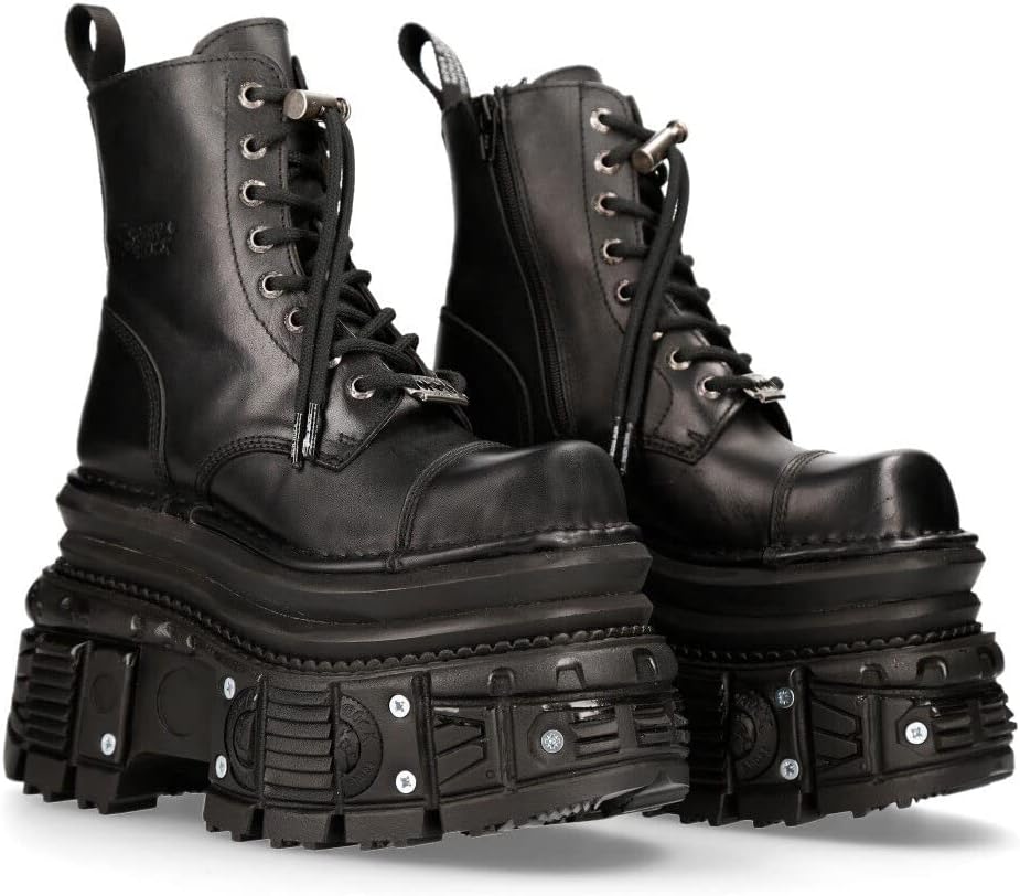 New Rock Boots MILI083CCT-C4 Mens Metallic Leather Platform Military