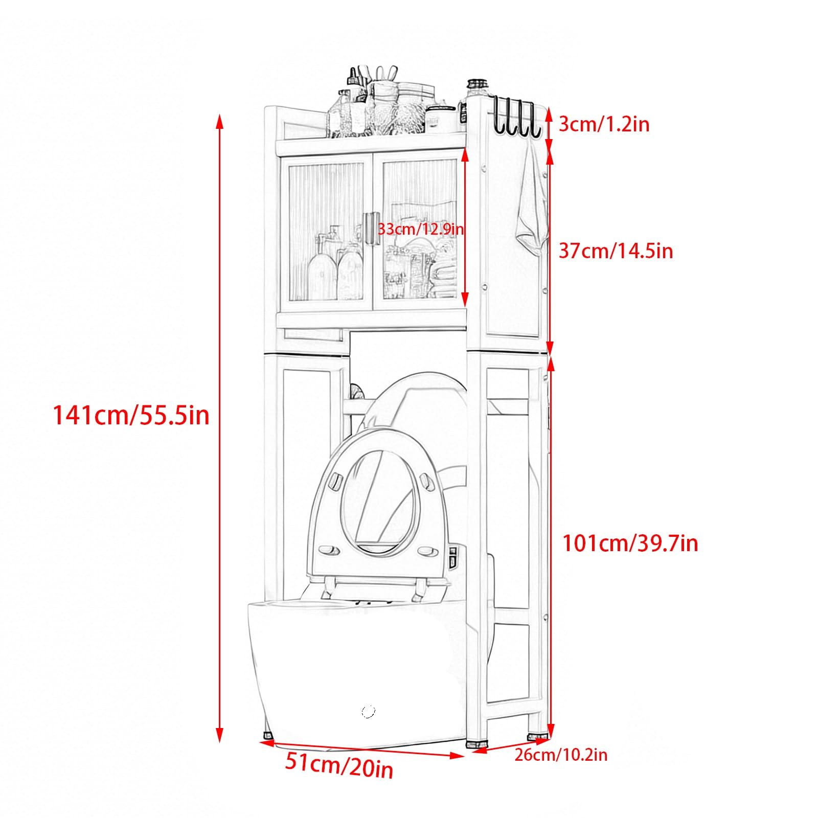 Armadietto portaoggetti in metallo salvaspazio per bagno, con ante in acrilico, bianco, 141 x 50,8 cm, ideale per bagno e lavanderia