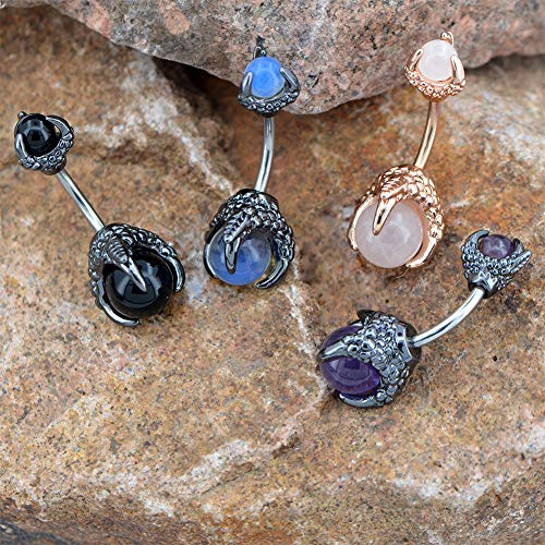 OUFER Claw Belly Button Rings 14G Surgical Steel Navel Piercing Jewelry Dragon Claws Holding Natural Stone Navel Belly Ring2