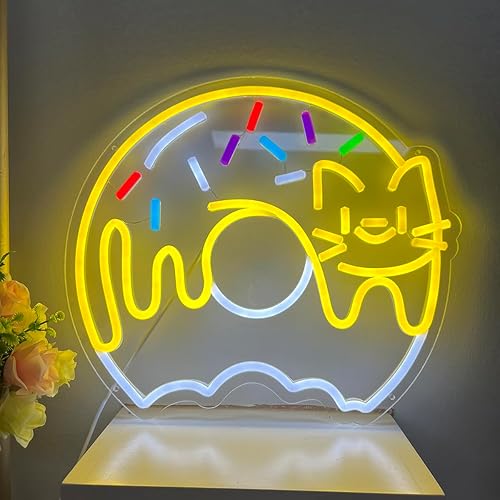 Miniatura 4 de Warmthwish Letrero de neón con forma de dona, decoración de pared, lindo donut gato, letrero de neón personalizado, letrero de donas dulces,