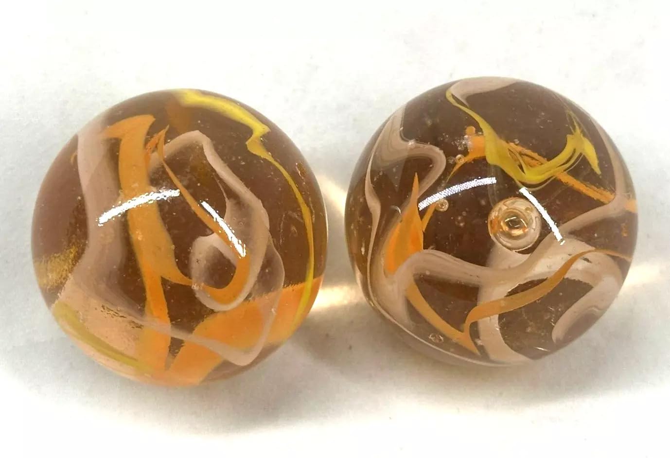 2 BOULDERS 35mm Firefly Marbles Glass Clear Orange/Yellow/White Huge
