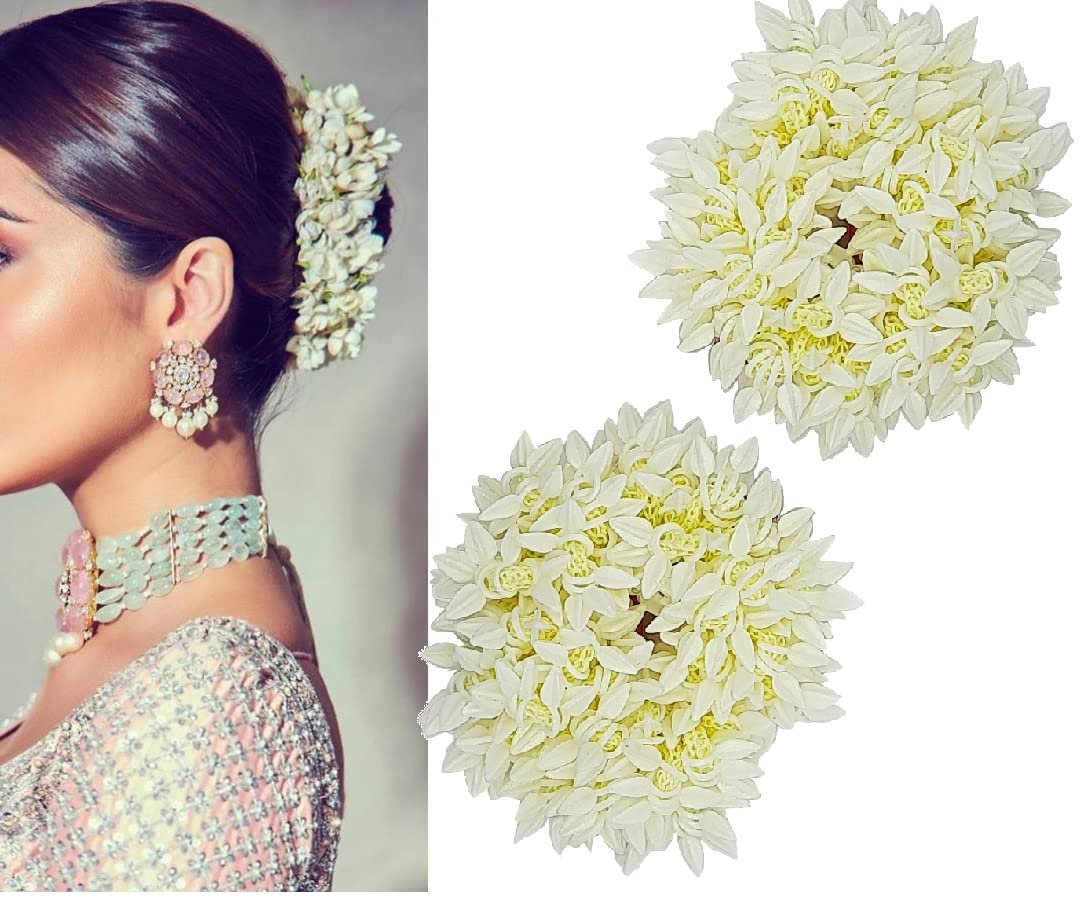 Mogra White Gajra Hair Accessories Gajra Rubber Band for Women (Pack of 2)(White)