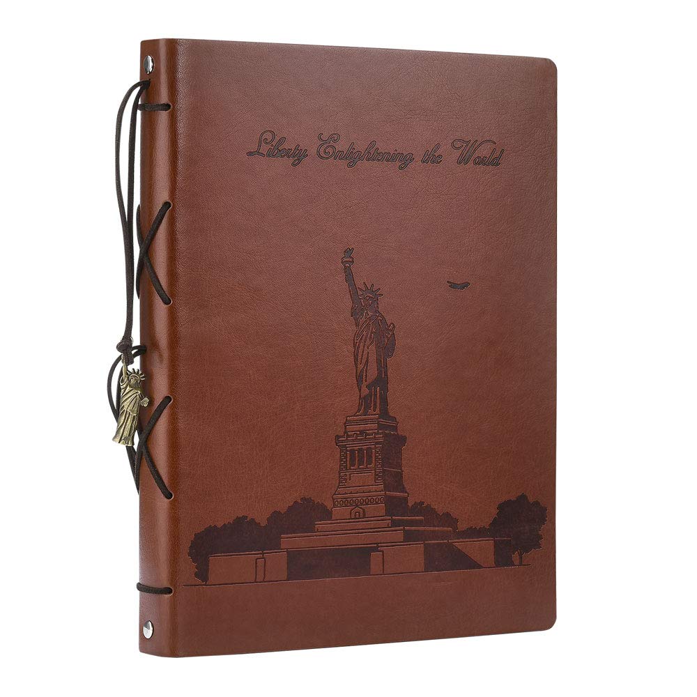 SEEALLDE Scrapbook Photo Album,Vintage Travel Scrapbook Album DIY Photo Book 30 Sheet/60 Black Pages Size 10.7"x8.7" Unique Valentines Birthday Gift for Father Men