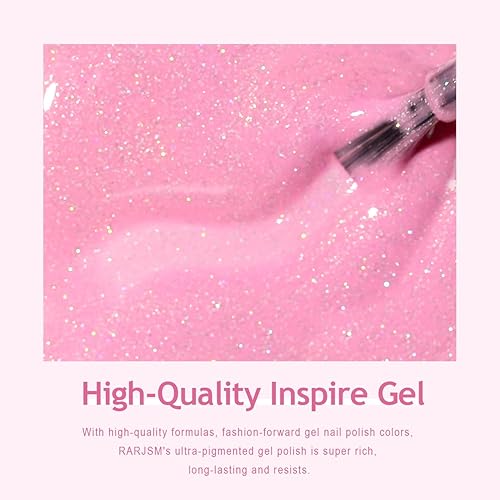 Miniatura 6 de RARJSM Esmalte de uñas de gel iridiscente rosa intenso nude transparente brillante rosa neón con purpurina, esmalte de gel neutro brillante para