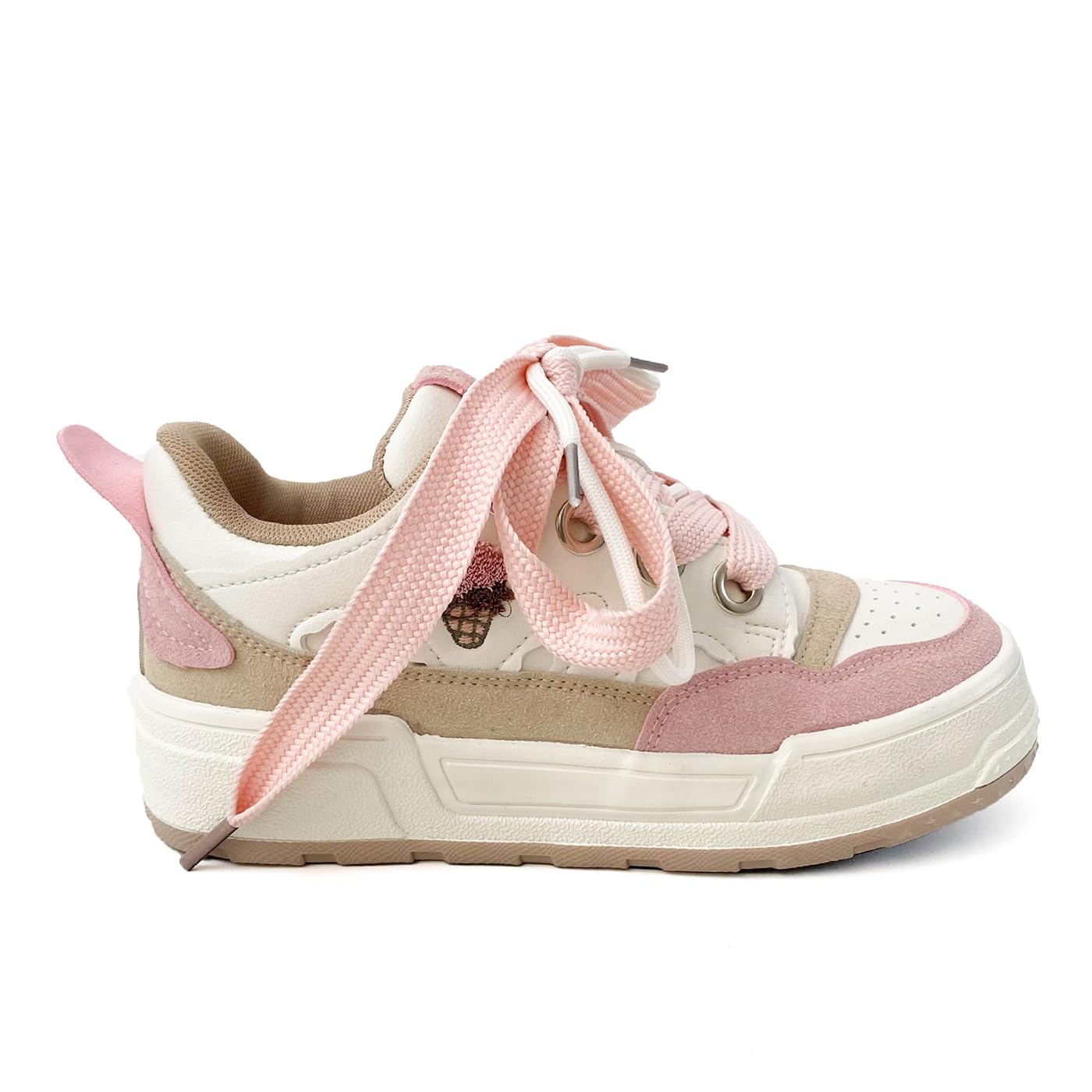 Loizziuy Pink Ice Cream Y2K Cute Canvas Shoes Casual Sneakers Sneaker Lace Up Comfort Platform Walking with Zipper for Women Girls (US 5.5,Pink,5.5)