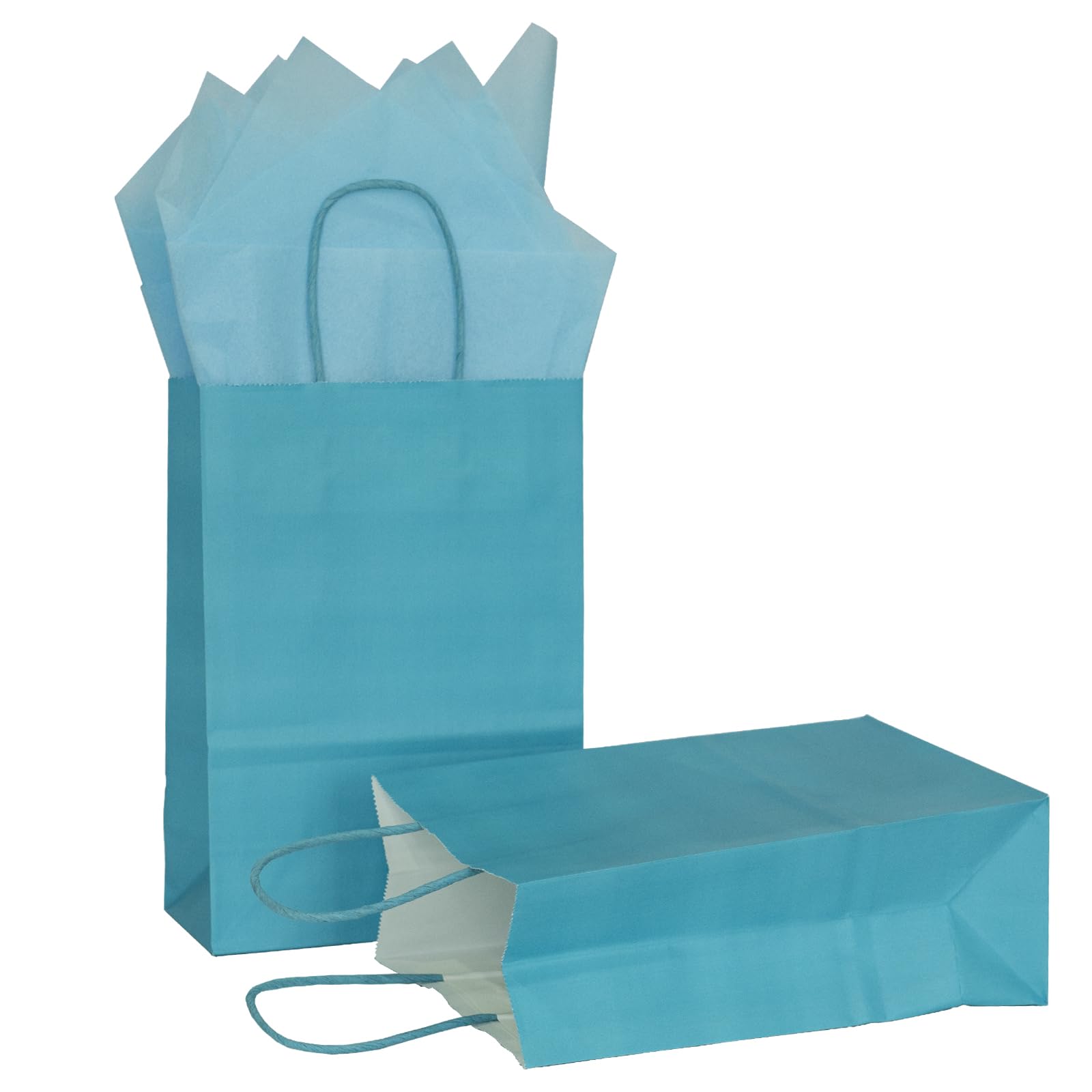 AZOWA Teal Gift Bags with Tissue Paper Small Teal Kraft Paper Bags with Handles (8.3 x 5.1 x 3.1 in, 20 Pcs)
