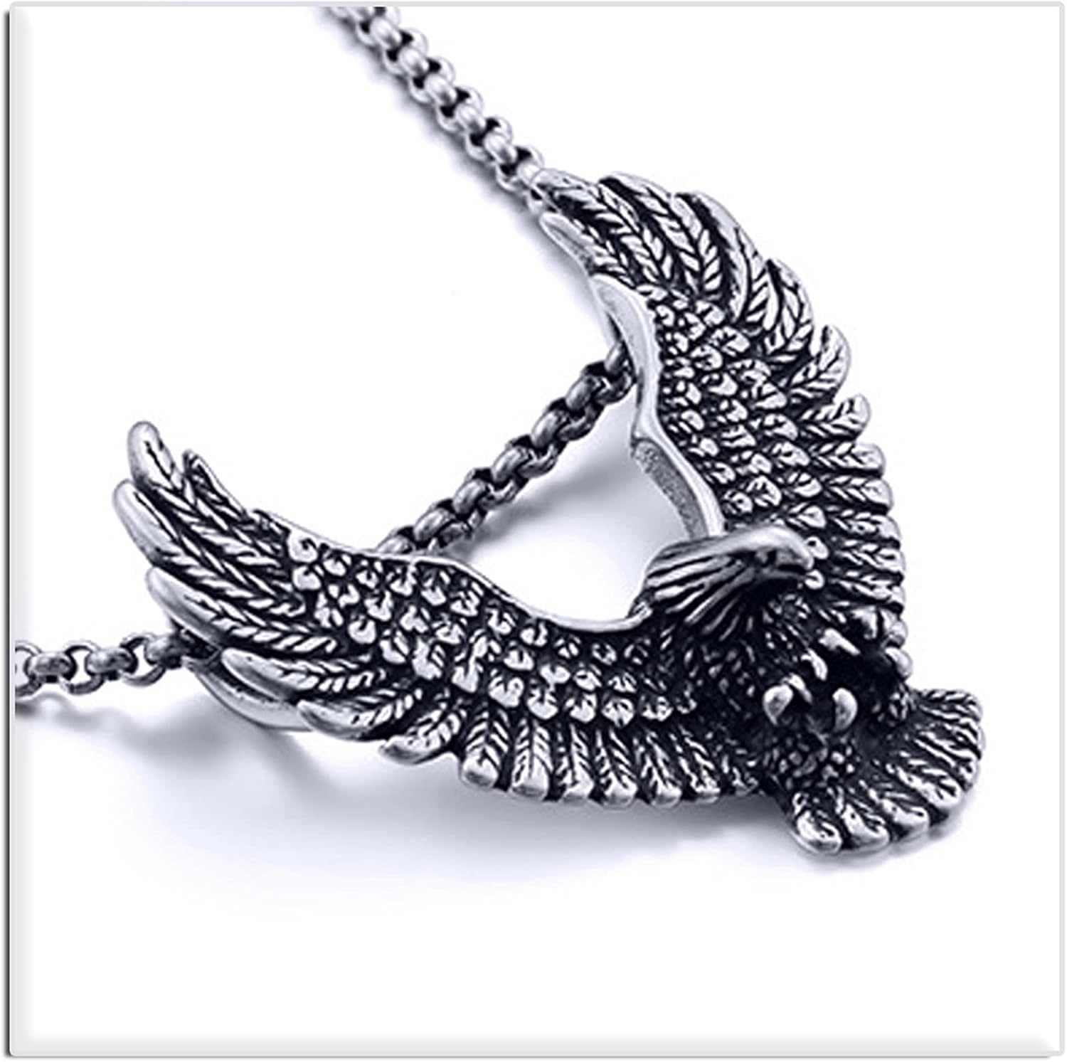 Xusamss Punk Rock Titanium Steel Wings Eagle Pendant Necklace,24inhes Link Chain - Image 3