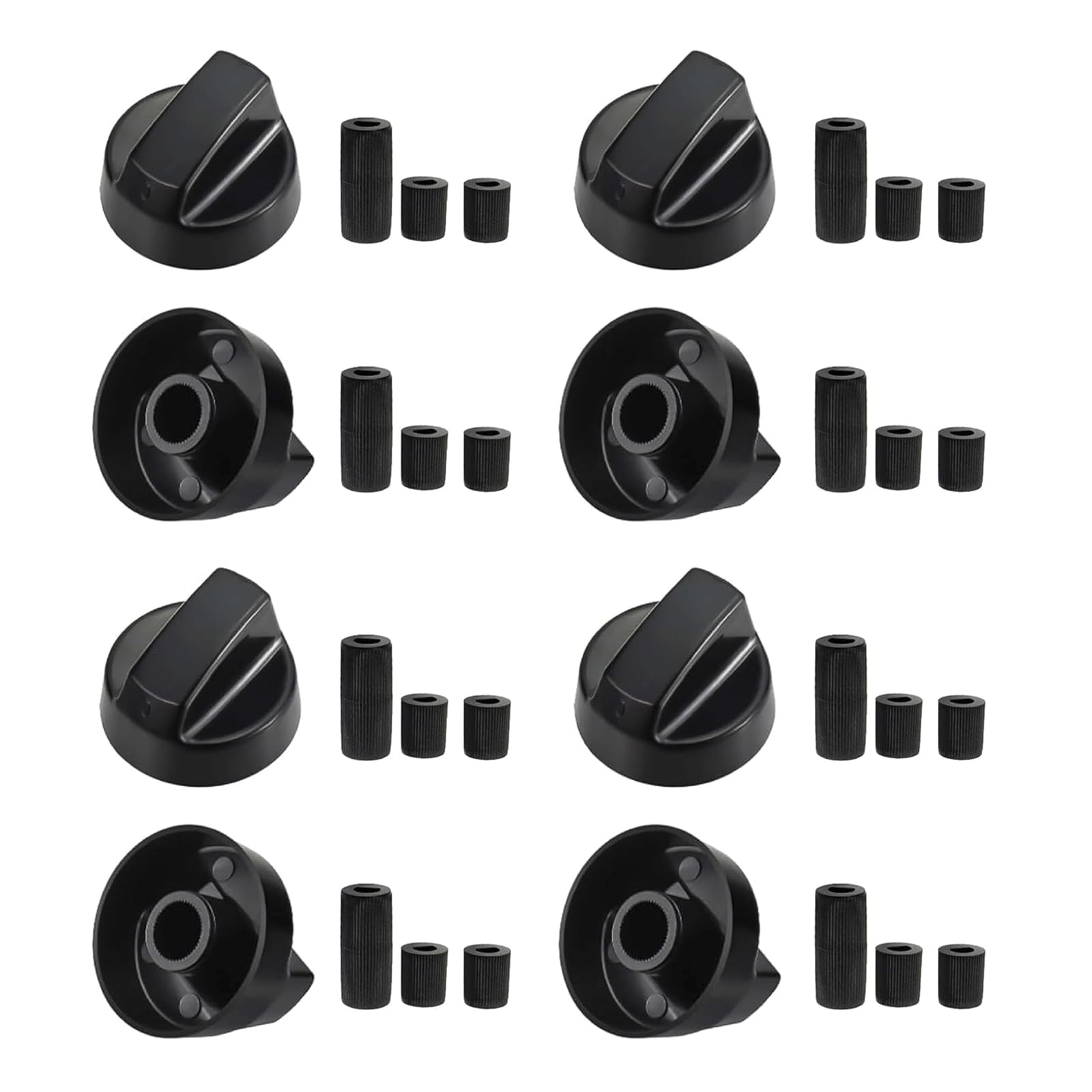 Zhuomengyun Black Plastic Gas Hob Knobs, 8 Pcs Universal Cooker Knobs Replacement Set With 24 Accessories Heatproof Stoves Control Knob For Cookers Ovens And Kitchen Appliances