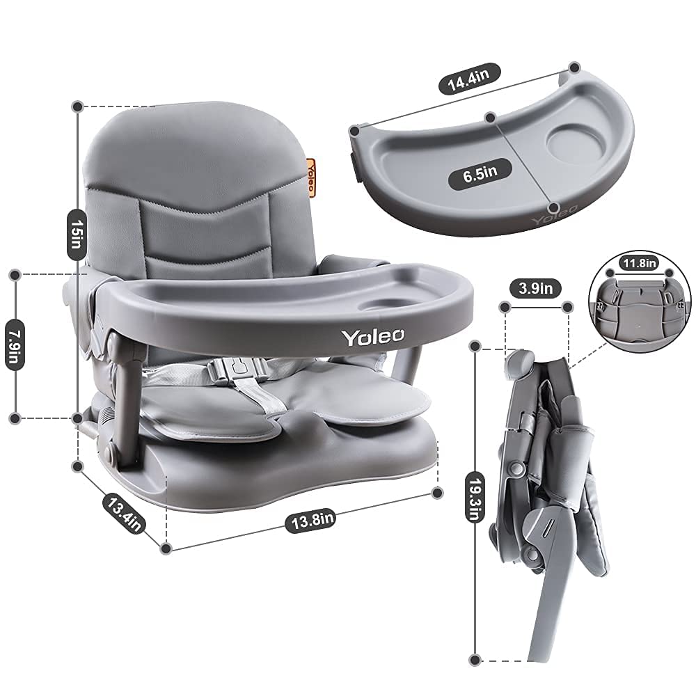 Yoleo High Chair for Toddlers Folding Compact Portable Booster Seat Babies/Kids Chair on Chair for Dining Table Camping (Grey)