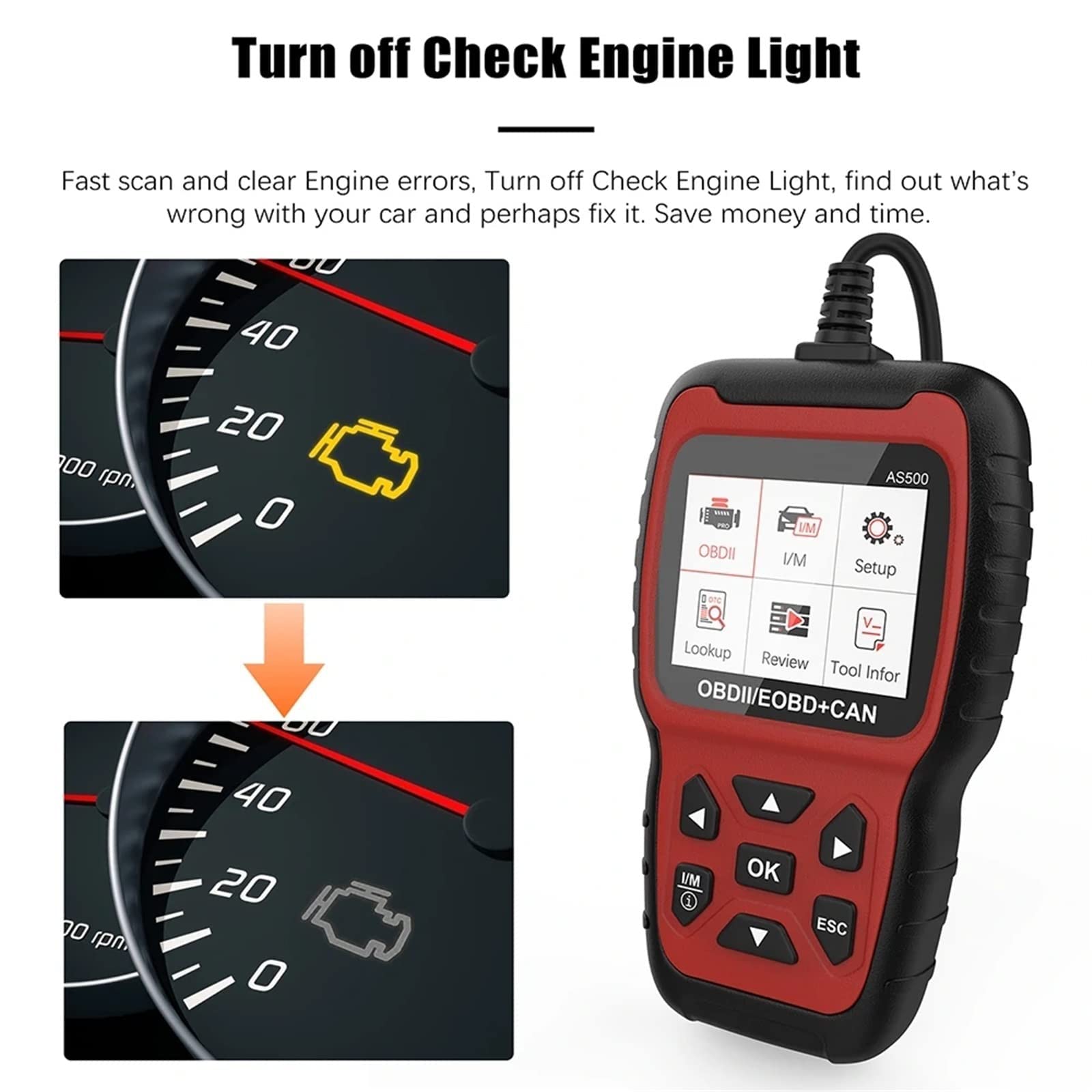 OBD 2 Scanner Motorcodeleser OBD Autodiagnose Autodiagnosetool Lebenslanges Kostenloses Update OBD2 Automotive Scanner AS500