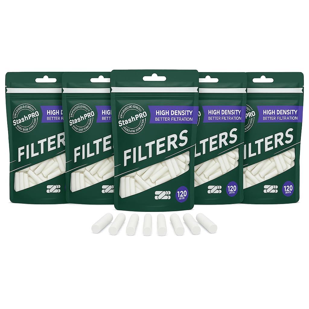 Stash-Pro Slim Long Filters 20mm – Pack of 5 Resealable Pouches (120 Filters Each) | High-Density Filter Tips for Smooth, Clean Experience | Premium Quality Rolling Accessories