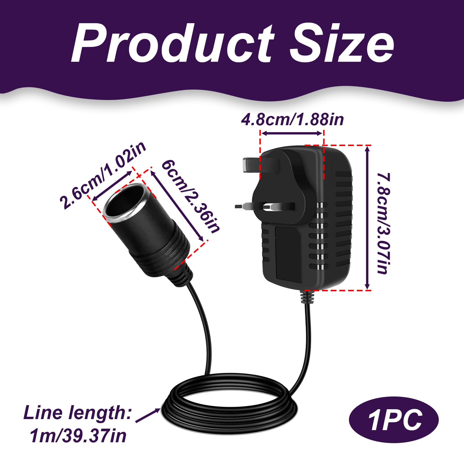Car Power Inverter, 240V AC to 12V DC Adapter, 2A Cigarette Lighter Socket to UK Plug, Low Power AC to DC Voltage Converter for MP3 Fan Dash Cam, Max Power 24W, Compact Home Use for Car Electronics — view 2