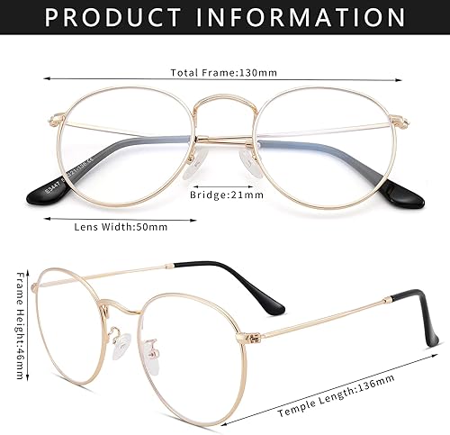 Miniatura 5 de Pro Acme Gafas transparentes sin receta retro clásicas redondas con marco de metal para mujeres y hombres