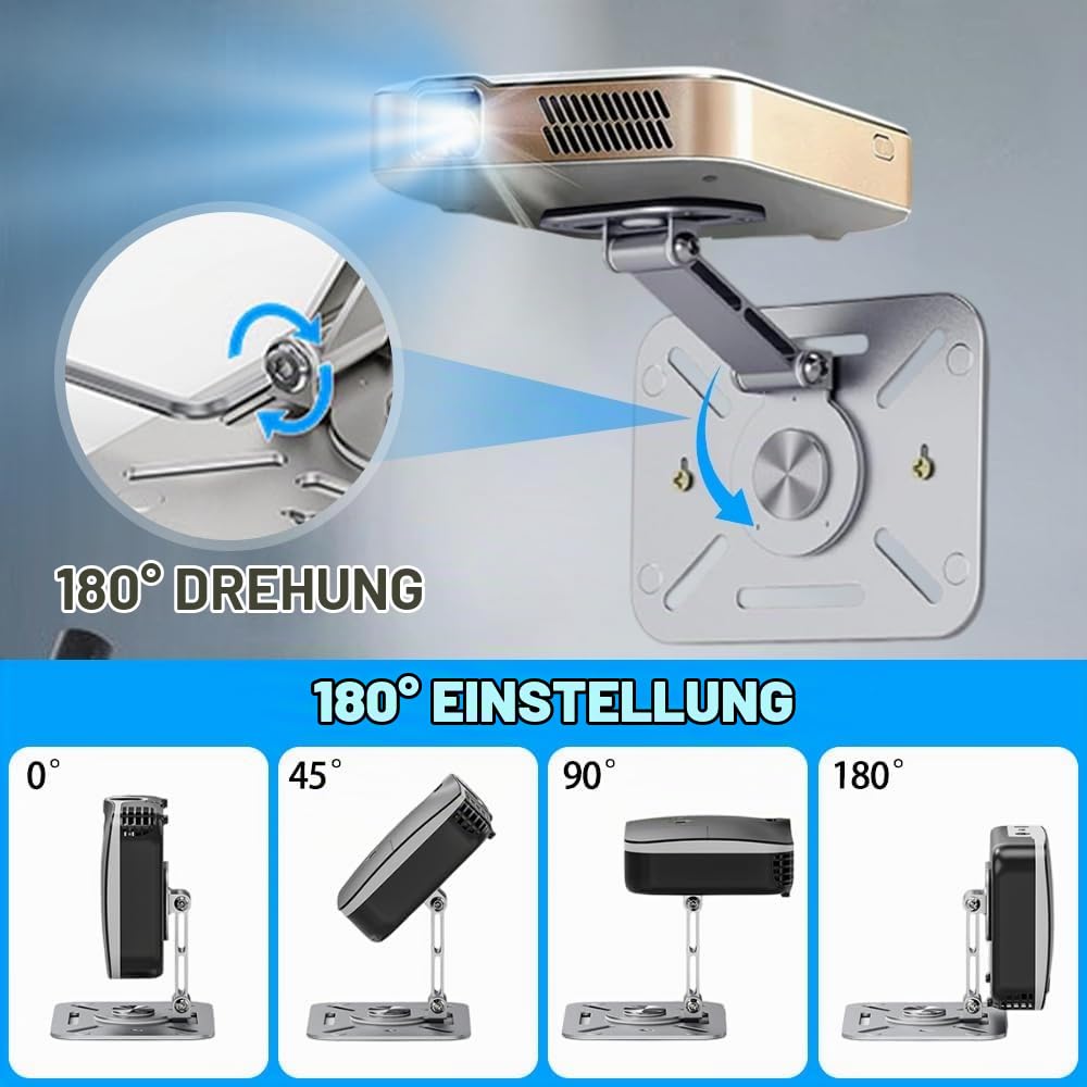 Projektor Halterung, Mini Beamer Ständer, 360° Drehbare Beamer Wandhalterung, Projektor Deckenhalterung, Desktop Halterung, für mit 1/4'' Schraubschnittstelle Projektorhalter (Silber)