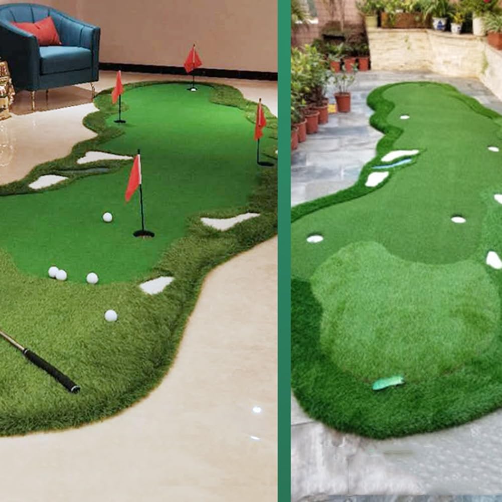 Putting Green Mats Set, Golf Training Aid Put with Flags, Golf Practicing Putt Green Carpet for Balcony Backyard Indoor Outdoor(Green 2cm,1.5x3.5m)