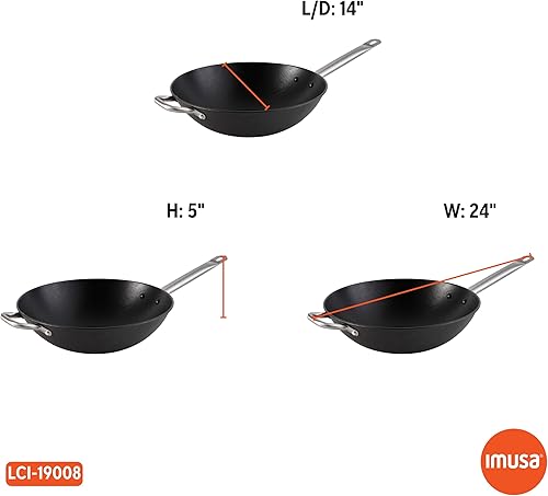Miniatura 8 de Imusa LCI-19008 USA - Wok de hierro fundido ligero de 14 pulgadas, antiadherente, con asas de acero inoxidable, utensilios de cocina, color negro
