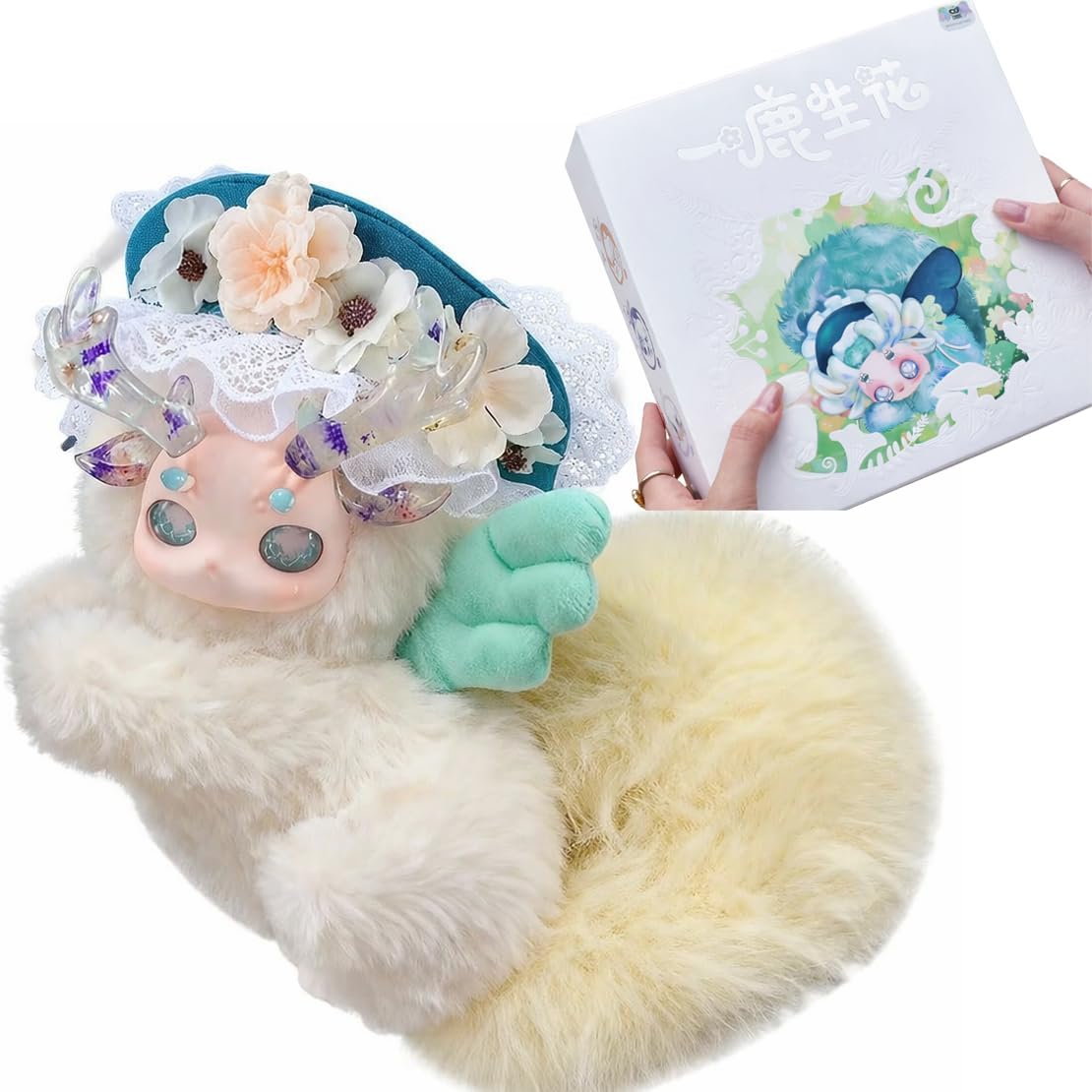 Tutulong Plush Doll Blind Box, 7.1 Inch Stuffed Figure, Soft Touch Gift for Daughter or Granddaughter, Real Dried Flowers in Horns, Cute Collectible Display Plush, Gift Box with Reinforced Packaging