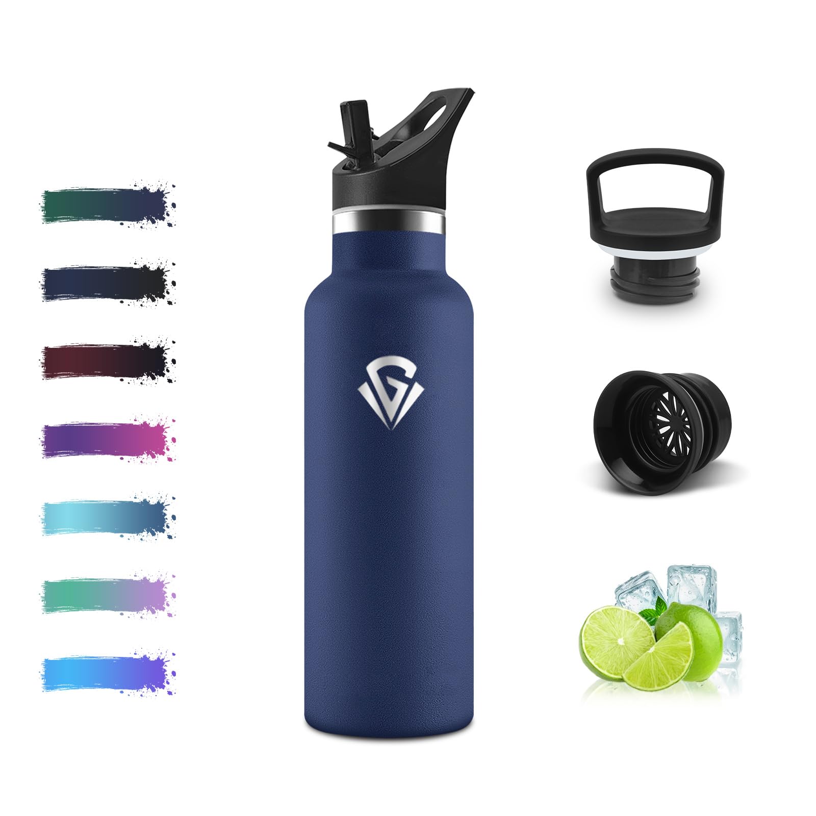 Mulbijeo Drinking Bottle 500 ml, BPA-Free, Thermal Mug with Straw, Leak-Proof Insulated Flask, Double Walled, Stainless Steel, Thermos Flask for School, Travel, Jogging, Royal Blue