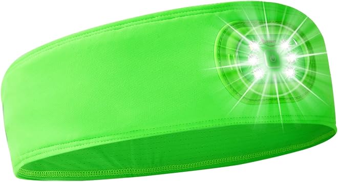 LED Sports Sweat Headband - Outdoor Headlamp Rechargeable with Reflective Visible for Men and Women, 3 Brightness Head Lights for Camping Running