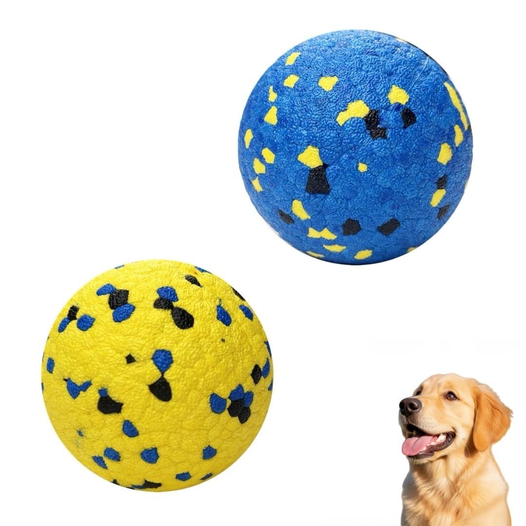 InekoAgua 2-Pack ETPU Dog Balls, High Bounce Durable Toy Set, Lightweight Floating Water Play Toy, Spiky or Smooth, for Medium & Large Dogs (Striking Yellow & Lightning Blue, Large Breeds, Classic)