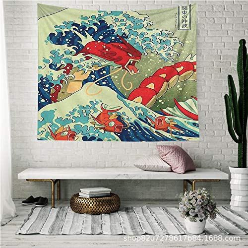Prefectura de Kanagawa Japón Wave Manta para colgar en la pared Ballena grande Ukiyo-e Montaje en la pared Pez dragón Bohemia Funda de cama Colchoneta de yoga Manta Colgante de tela A4 150x200cm