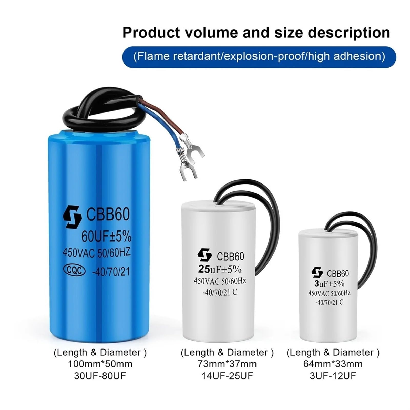 Di Plastica CBB60 Condensatore 400VAC 2.5UF Condensatore Del Motore Con Filo - Foto 6