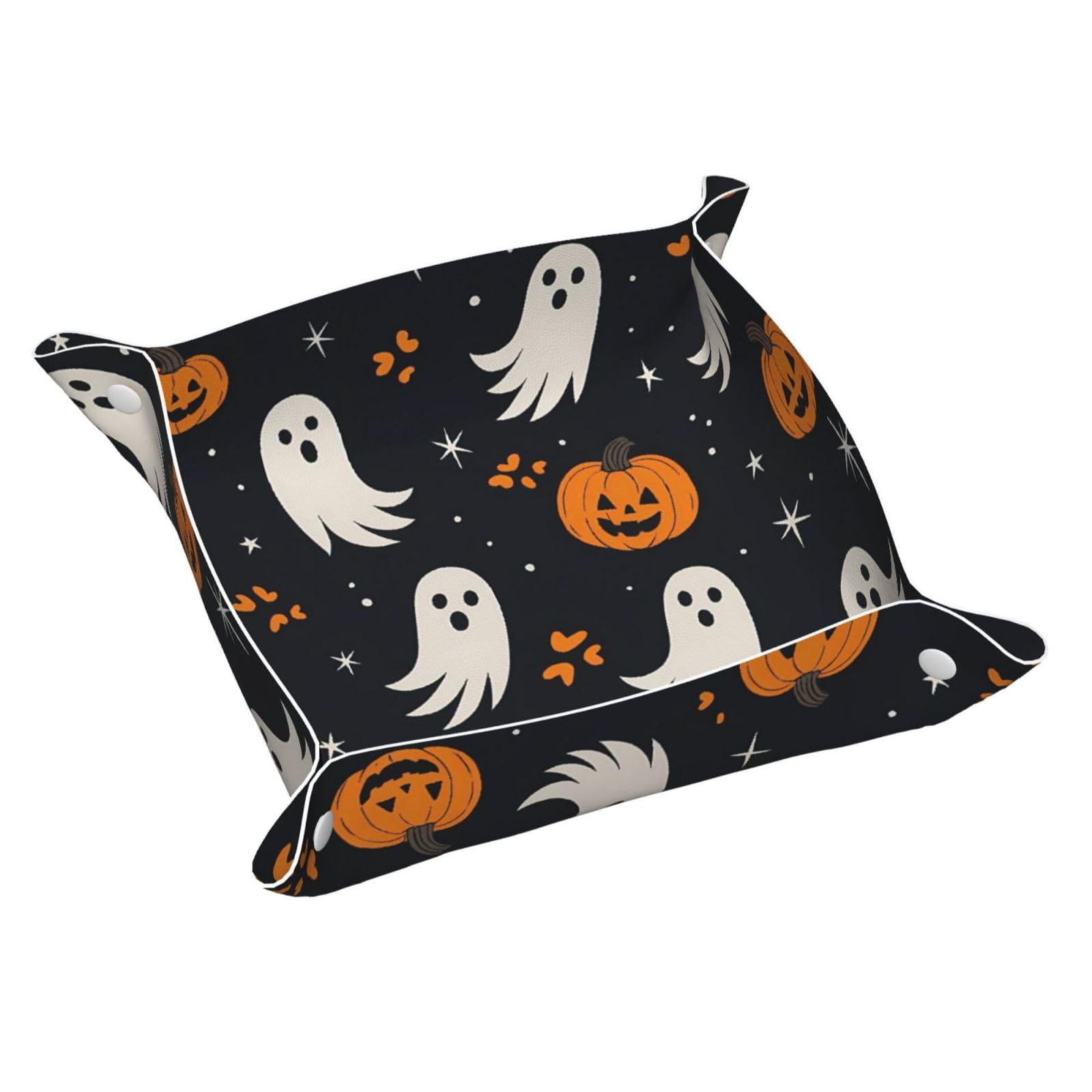 HLBSDM Halloween Playful Ghost and Funny Pumpkin Tray Men's Leather Valet Parking Portable Entrance Trays Bedside Storage Box